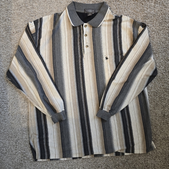 Striped Polo Shirt - Gray and Cream - Picture 1 of 8